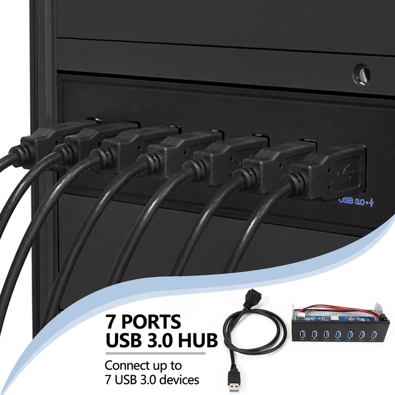 7 portos USB 3.0 hub 5Gbs 5,25 hüvelykes CD-ROM meghajtórekesz CD ROM előlap számítógépházhoz + USB 3.0 19 tűs fejléc az A típusú apa kábelhez - 3