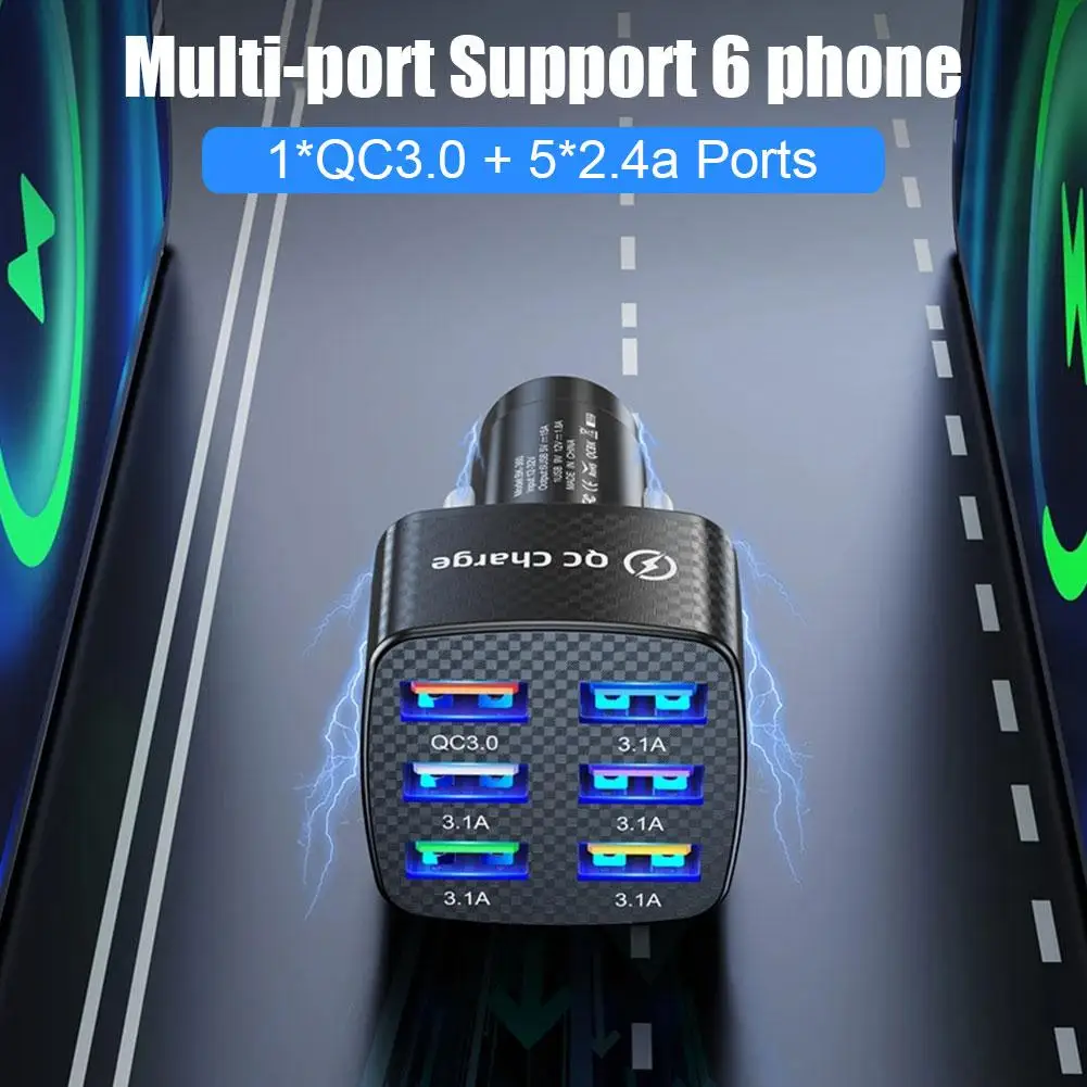75W autós töltő 6 USB port Quick Charge QC3.0 15A fekete fehér telefon töltő adapter IPhone Q5I9-hez - 1