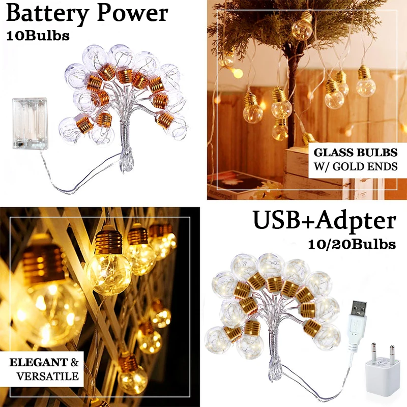 7M 20 izzó USB tündér lámpák Elemmel működő LED lámpák Festoon Garden Karácsonyi hálószoba dekoráció Esküvői dekoráció Ünnep - 5