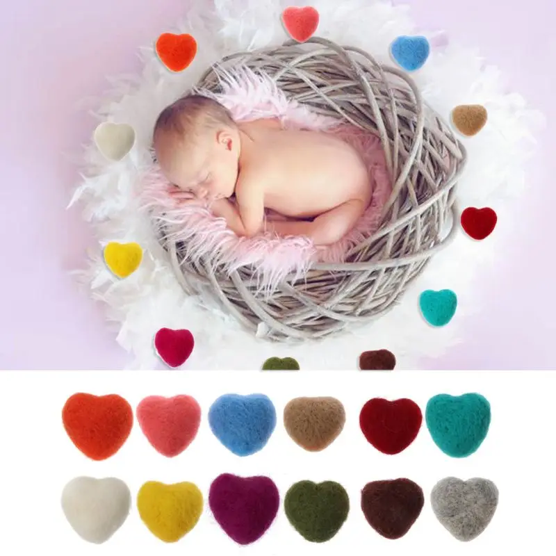 87HD Újszülött fotózás Felt Love Shape kellékek Tiny Baby Girl Boy fotó Kézzel készített filc szív alakú kellékek - 5