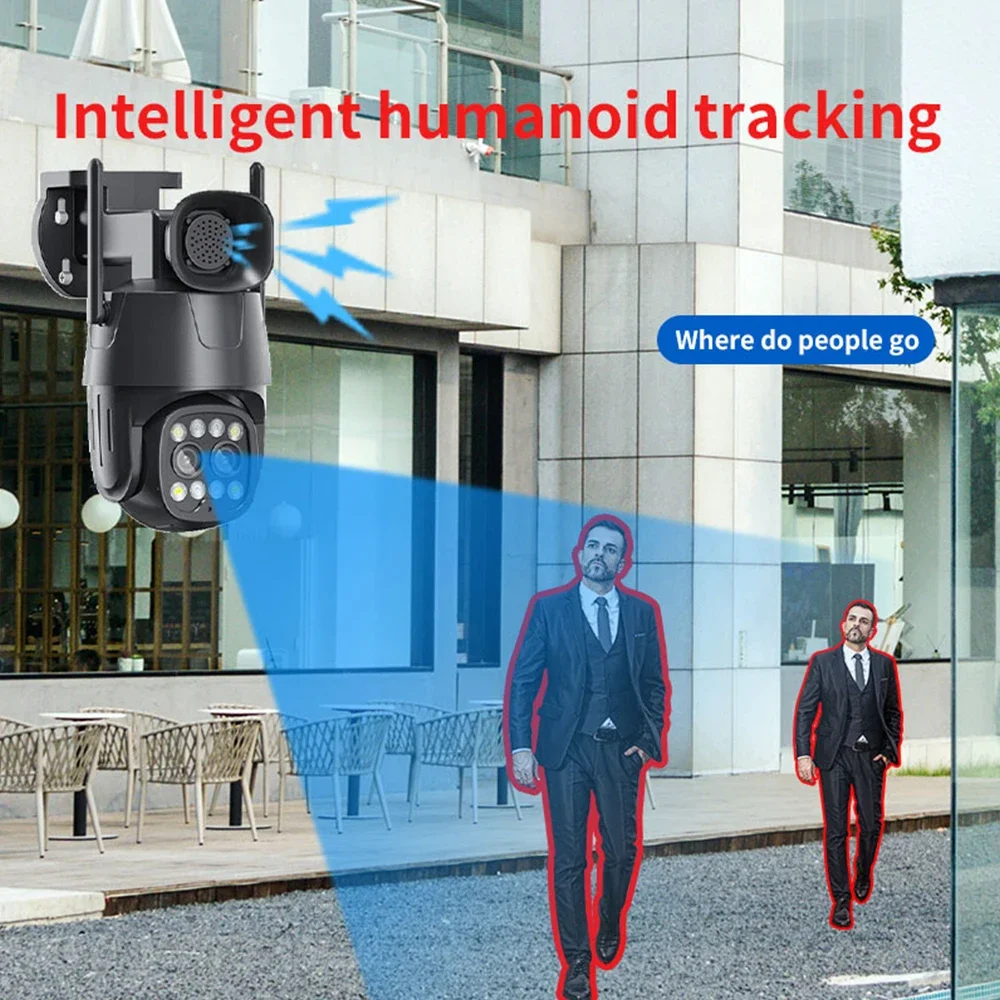 8MP 4K Wifi CCTV IP kamera szirénával kettős lencsével 2.8mm-8mm kültéri 8X zoom AI emberi nyomkövető éjjellátó megfigyelő PTZ kamerák - 3