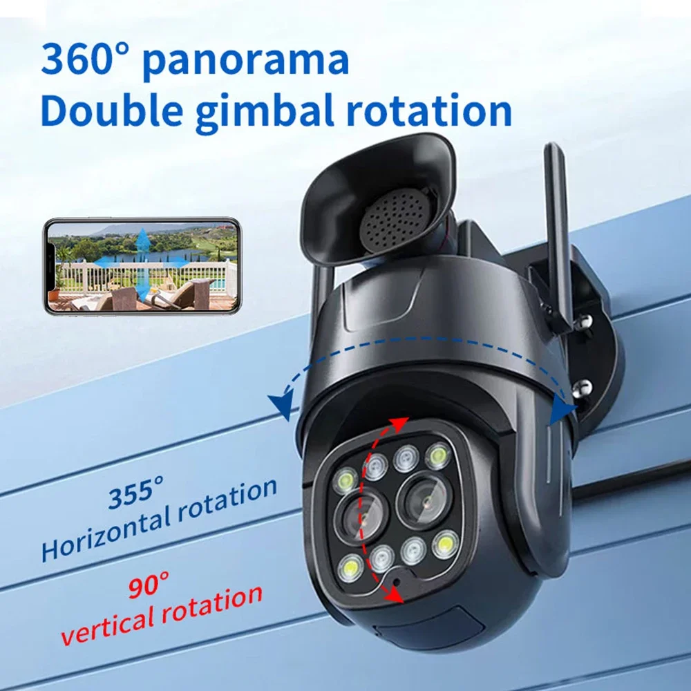 8MP 4K Wifi CCTV IP kamera szirénával kettős lencsével 2.8mm-8mm kültéri 8X zoom AI emberi nyomkövető éjjellátó megfigyelő PTZ kamerák - 4