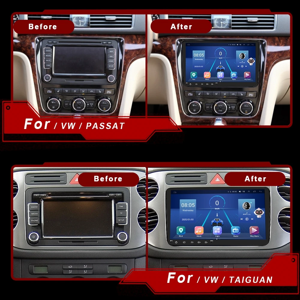 9'' Autórádió Android Volkswagen Passat B6 B7 GOLF POLO Jetta Tiguan VW Skoda 2Din multimédia lejátszó Carplay Wireless - 1