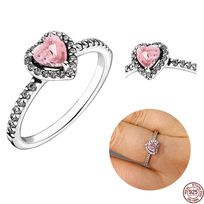 925 sterling ezüst piros szív alakú gyűrű, színes kristálygyűrű illik bájos karkötők, női ékszerek DIY gyönyörű ajándékok - 0