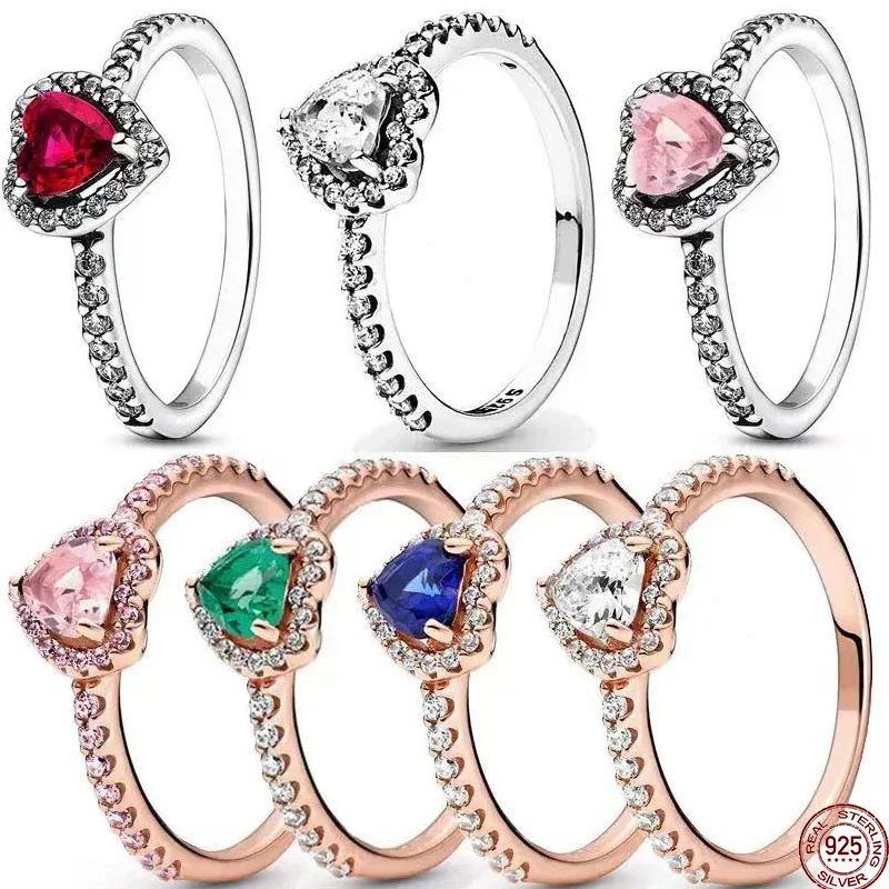 925 sterling ezüst piros szív alakú gyűrű, színes kristálygyűrű illik bájos karkötők, női ékszerek DIY gyönyörű ajándékok - 2