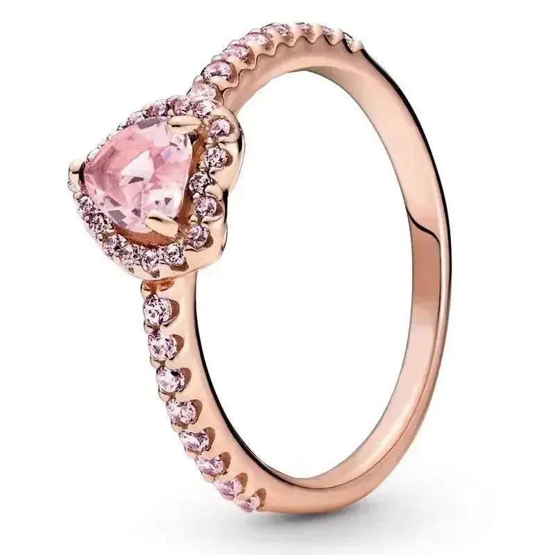 925 sterling ezüst piros szív alakú gyűrű, színes kristálygyűrű illik bájos karkötők, női ékszerek DIY gyönyörű ajándékok - 3