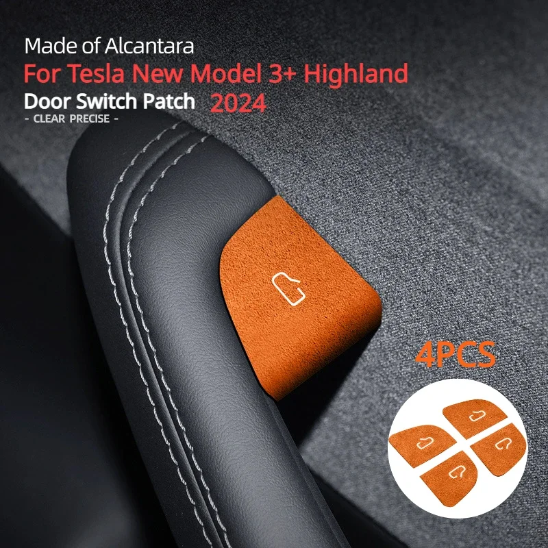 A Tesla számára Új modell 3+ Highland ajtókapcsoló patch Alcantara velúr belső matrica módosított matricák dekoráció 2024-re Model3 - 0