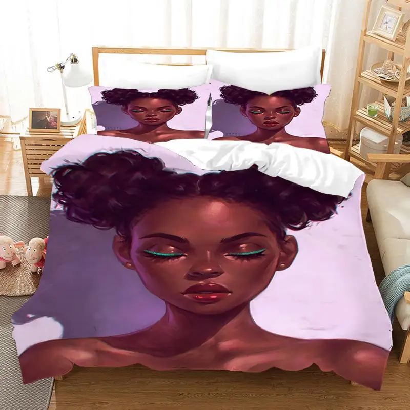 afrikai lány kreatív mintás ágy és paplan készlet széles méret- és stílusválasztékban kapható King méretű ágynemű szett - 5