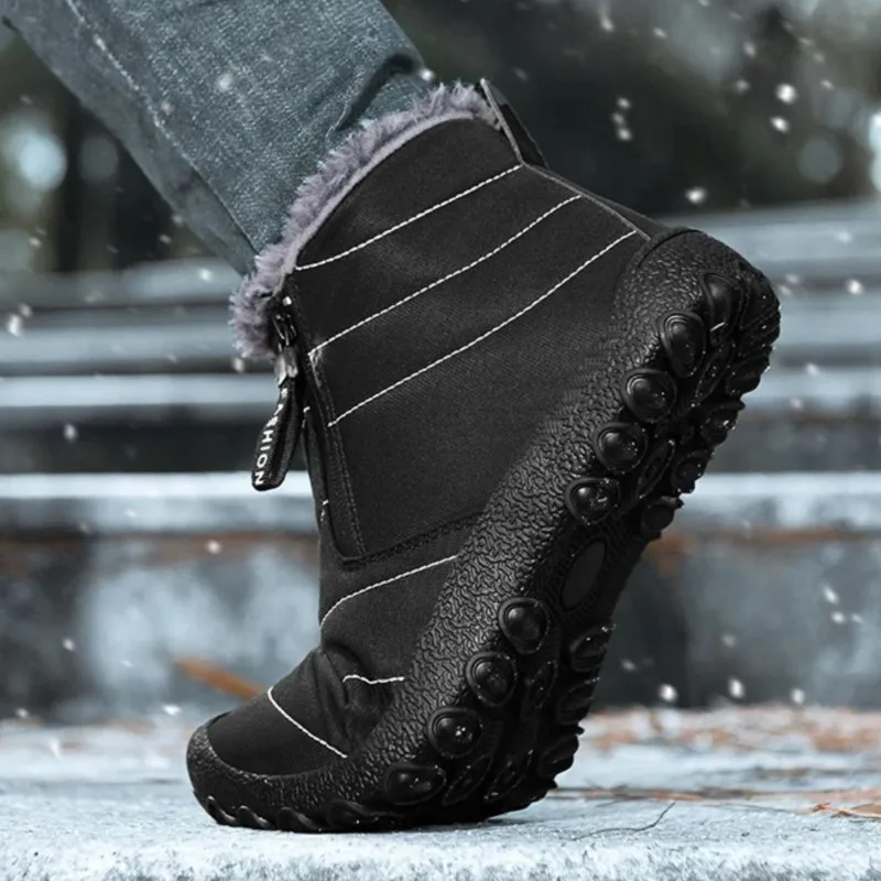 alkalmi hó meleg csizma férfiaknak Téli férfi cipzáras csizma Lapos fenekű kényelmes kopásálló plüss pamut cipő kültéri - 1