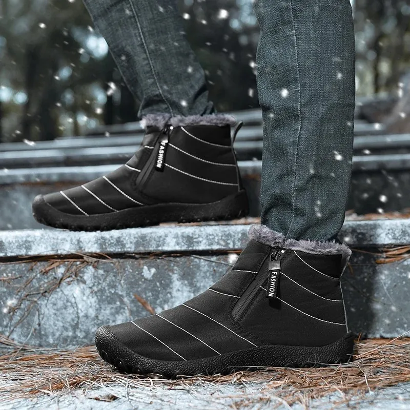 alkalmi hó meleg csizma férfiaknak Téli férfi cipzáras csizma Lapos fenekű kényelmes kopásálló plüss pamut cipő kültéri - 4