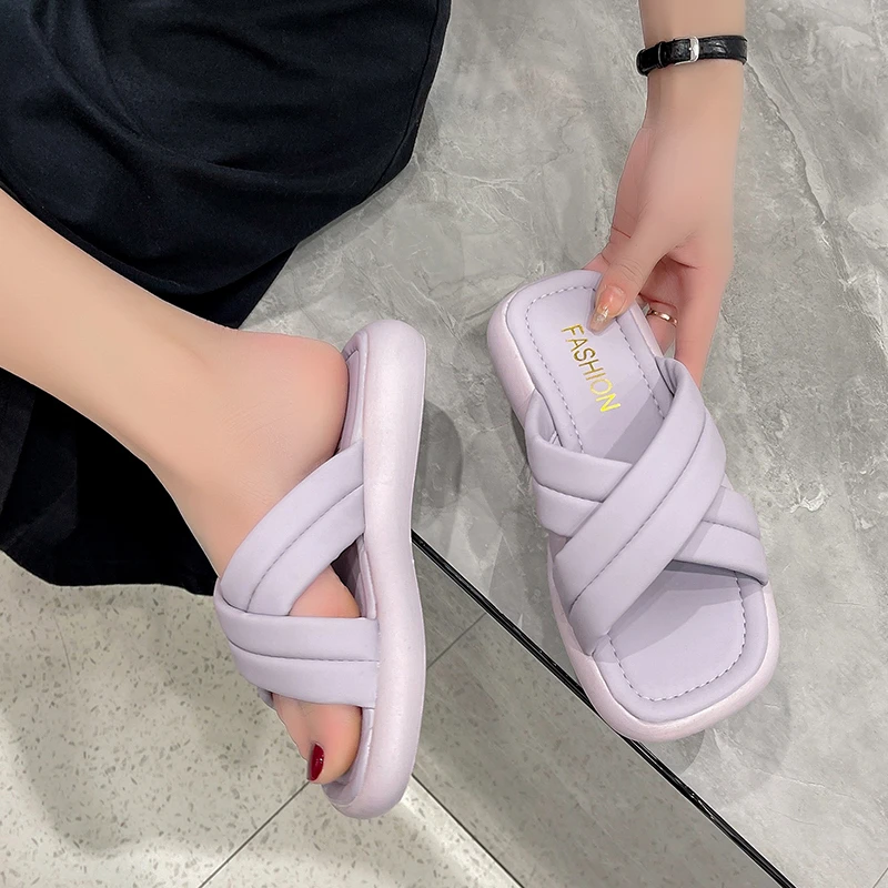 Alkalmi lapos női papucs Koreai divat puha talpú kültéri papucs Női szandál 2023 nyári csúszásgátló flip flopok - 3