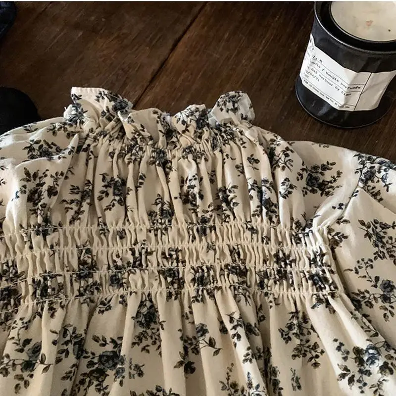 AncoBear vintage ruhakészletek gyerekeknek Lányok kézzel készített füstölgő virágos blúz + harisnyatartó szoknyák Gyerekruhák Lány 2Y-9Y-tól - 4