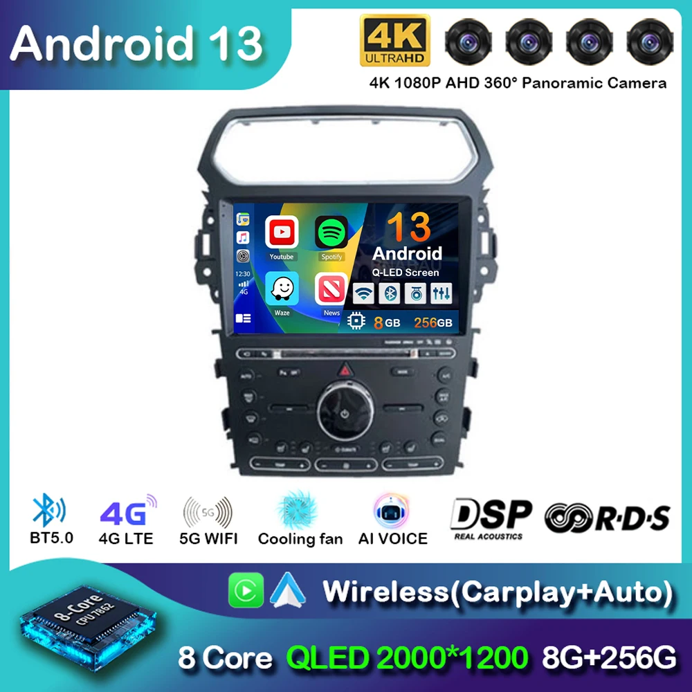 Android 13 Carplay autórádió a Ford Explorer Smart 2011-2019 Autoradio számára Multimédia videolejátszó navigáció GPS sztereó fejegység - 0
