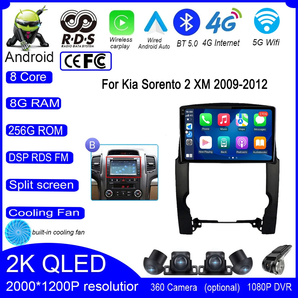 Android 13 Kia Sorento 2 XM 2009-2012 autó multimédiás rádió Android Auto navigáció Carplay Bluetooth lejátszó intelligens - 0