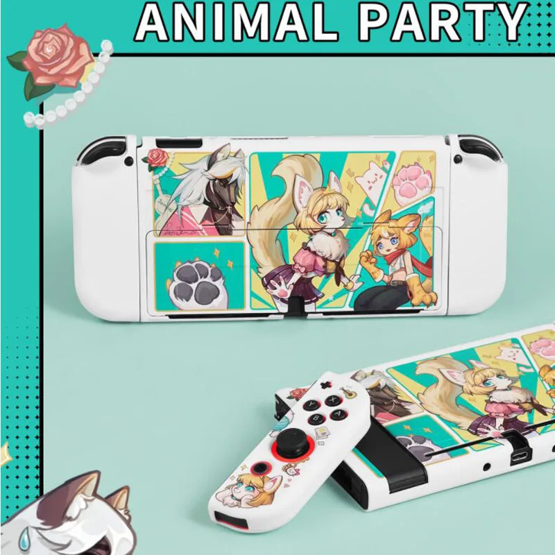 Animal Party kemény TV dokkoló fedél állvány töltő Crystal Shell Nintendo Switch Oled NS Joy-Con vezérlő TPU védő tok - 5