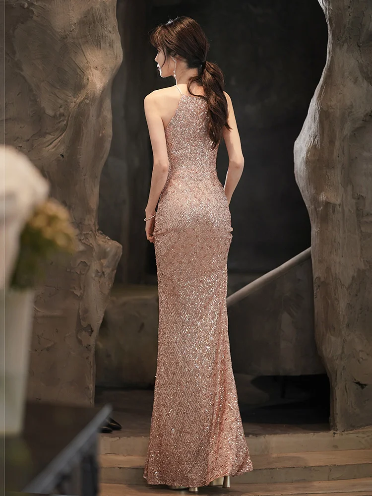 Arany estélyi ruha nőknek 2023 Új könnyű luxus, kis piac, csúcskategóriás hírességek bankettje, elegáns és szexi fishtail ruha - 4