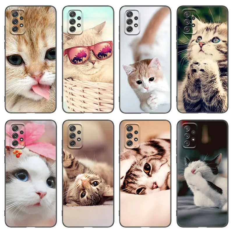 Aranyos macska állatos telefontok Samsung Galaxy A21 A30 A50 A52 S A13 A22 A32 4G A23 A33 A53 A73 5G A12 A31 A51 A70 A71 A72 borítóhoz - 0