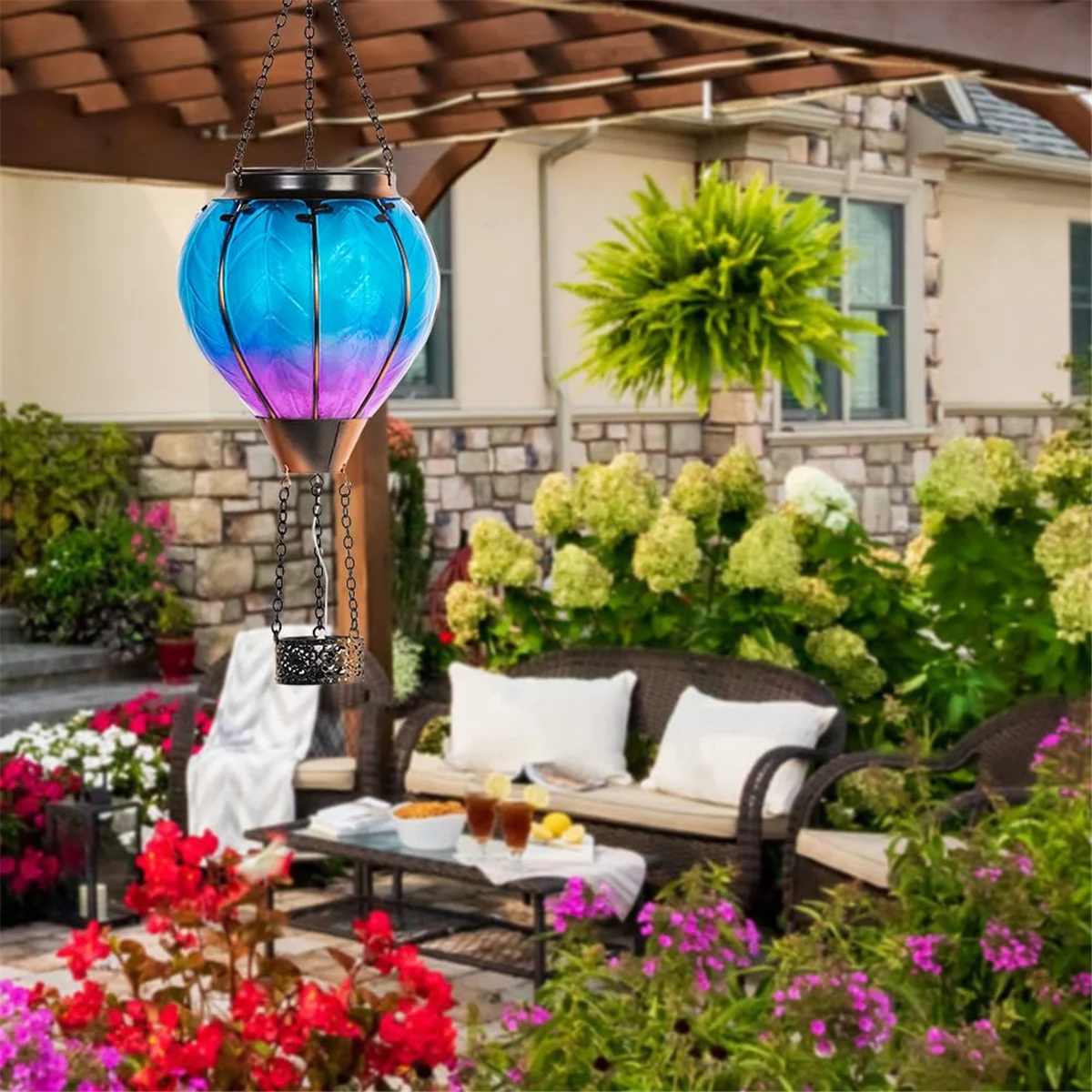 Art & Gift Solar hőlégballon lámpás - Függő napelemes LED lámpák, vízálló hordozható dekoratív - 3
