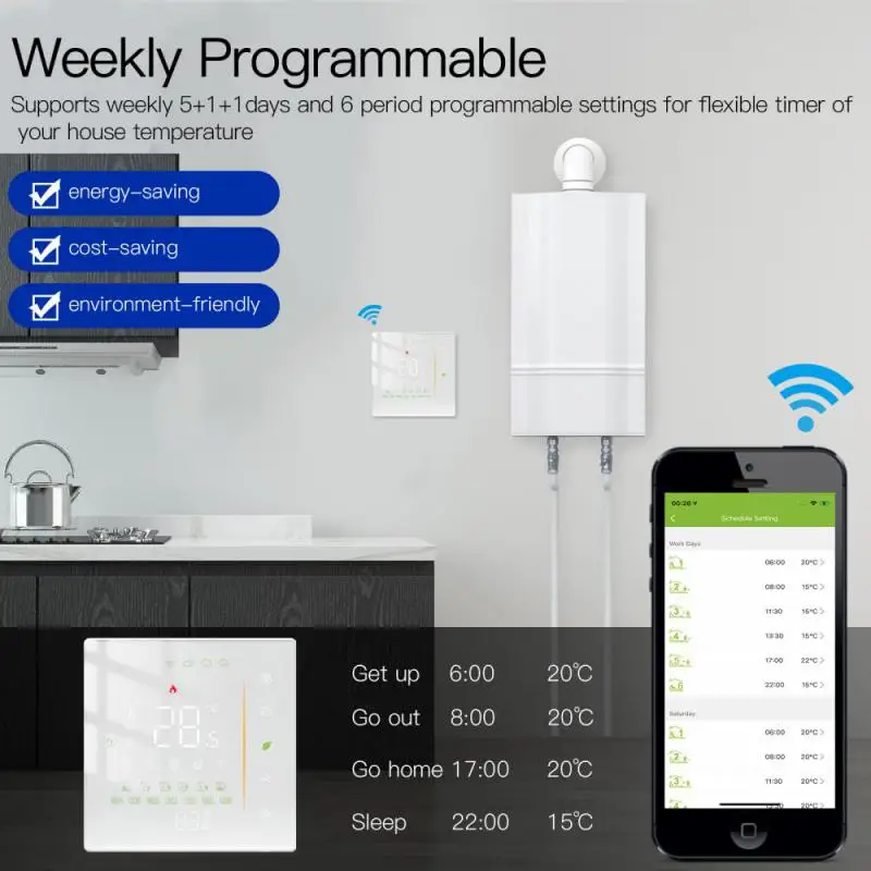 AUBESS Tuya WiFi intelligens víz / elektromos padlófűtés termosztát vízgáz kazán hőmérséklete az intelligens élethez Alexa Google Home - 2