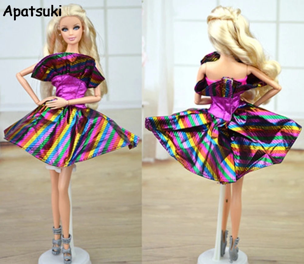 baba kiegészítők Lila szivárványszínű ruhák baba ruha Barbie baba házhoz Ruhák Party ruha Rövid ruhák Vestidos BJD baba számára - 0