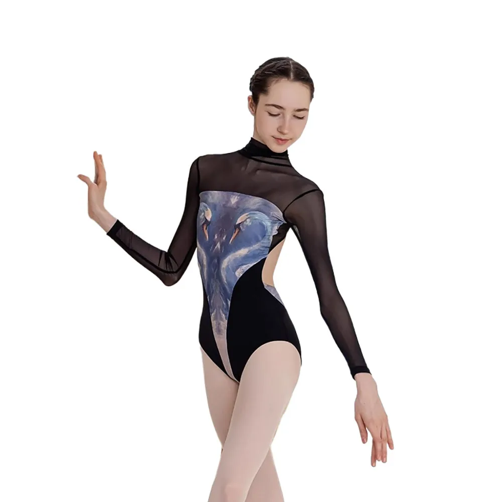Balett jelmez Leotard fekete selyem hálómintára Gimnasztika edzés szűk ruhák Performance jóga jelmez - 0