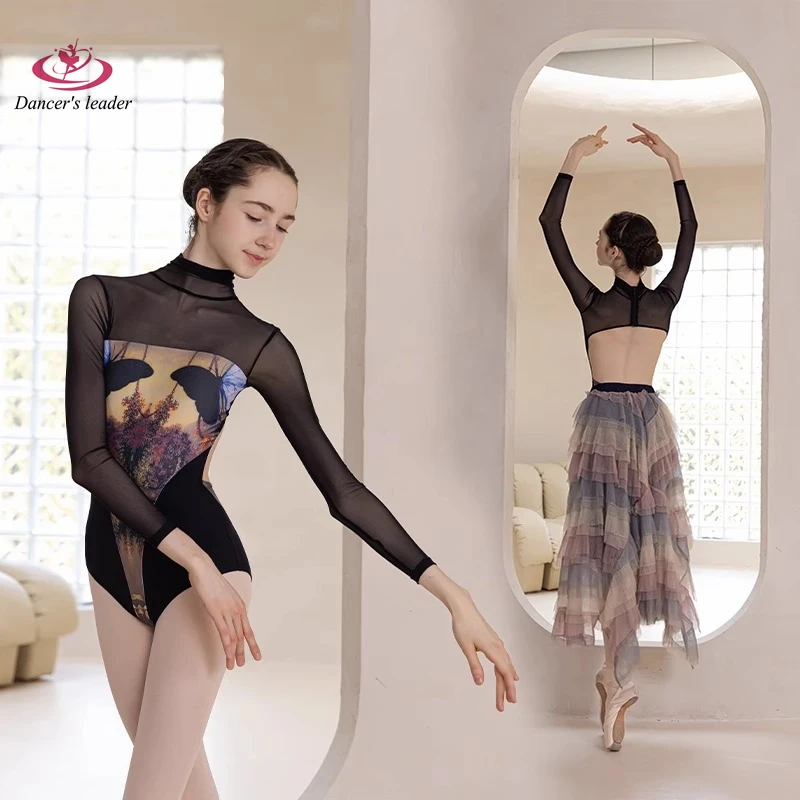 Balett jelmez Leotard fekete selyem hálómintára Gimnasztika edzés szűk ruhák Performance jóga jelmez - 1