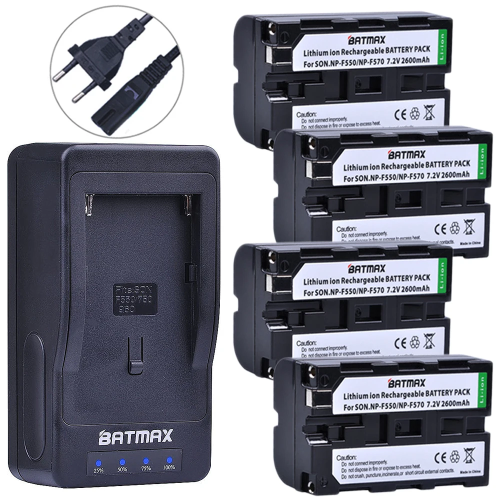 Batmax 4Db NP-F550 NP F550 F570 Batteryakku+LED ultragyors töltő Sony NP-F570 F530 CCD-SC55 CCD-TRV81 DCR-TRV210 MVC-FD81 készülékhez - 0