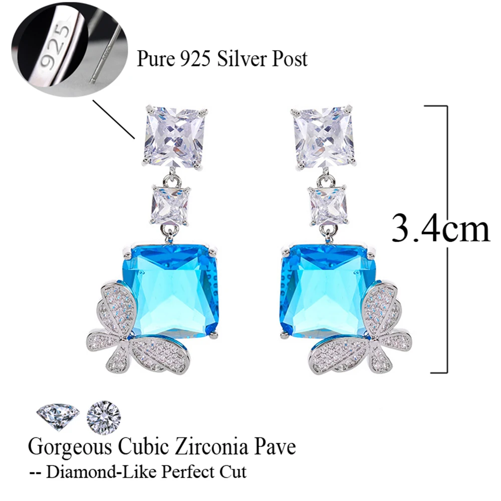 BeaQueen Exquisite Light Green Blue CZ Crystal Stone Butterfly Drop Dangle fülbevaló nőknek Party kiegészítők Ékszer ajándék E499 - 2