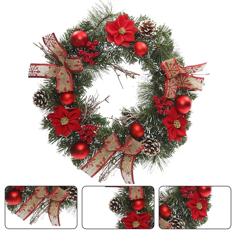 Belül lógó ajtó Karácsonyi koszorúk Mesterséges karácsonyi virágkoszorú a bejárati ajtóhoz Koszorú fenyőtűkkel Piros bogyós gyümölcsök íj - 4
