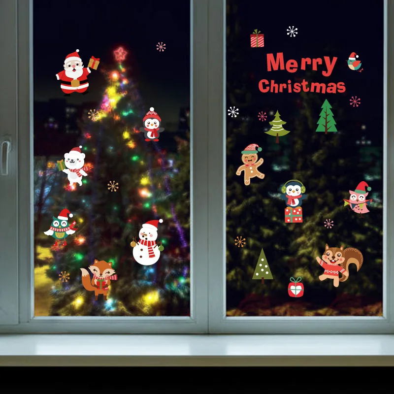 Boldog karácsonyt állatok fali matrica fesztivál party otthoni szoba háttér dekoráció tapéta újévi üveg ablakmatricák - 3
