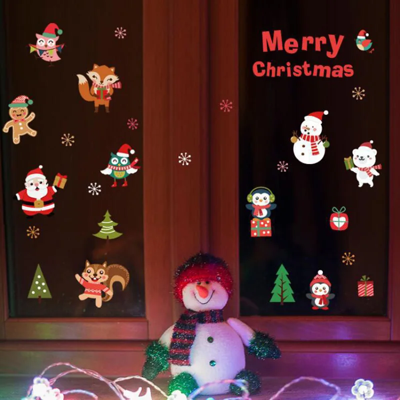 Boldog karácsonyt állatok fali matrica fesztivál party otthoni szoba háttér dekoráció tapéta újévi üveg ablakmatricák - 4