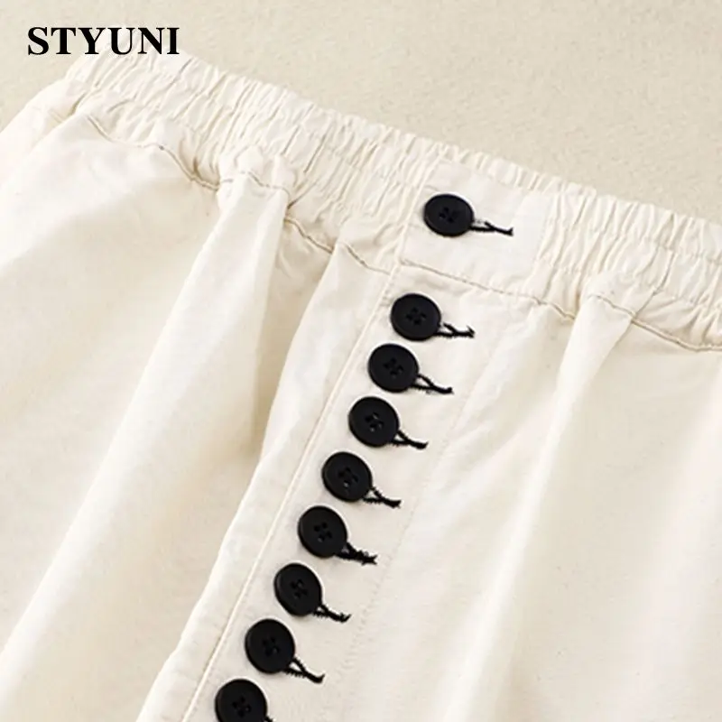 Bézs alkalmi széles szárú Egy sor gomb Rugalmas magas derék Laza női nadrág Koreai divat Bokáig érő nadrág nőknek 2023 - 4