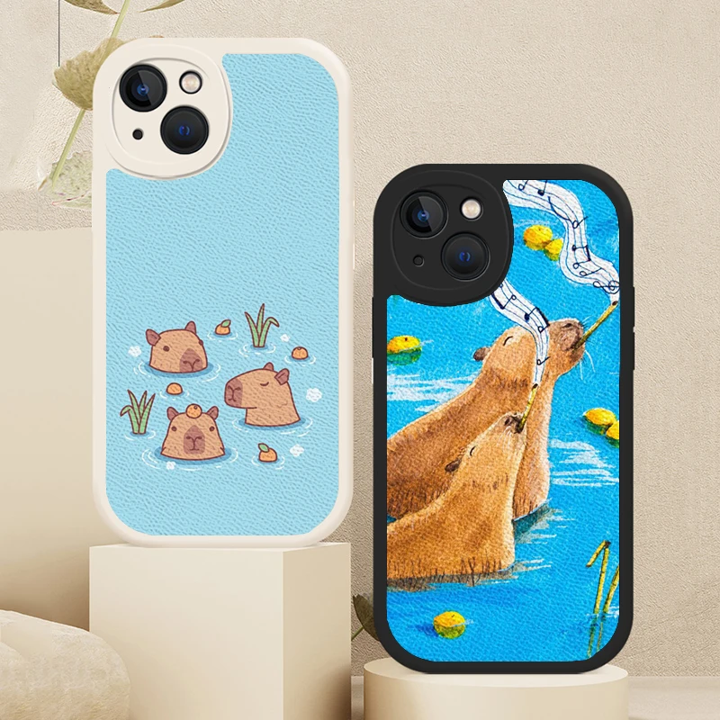 Capybara Spa báránybőr tok iPhone 14-hez 13 11 12 Pro Max Mini 8 7 Plus SE 2020 X XR XS MAX puha táskák - 0