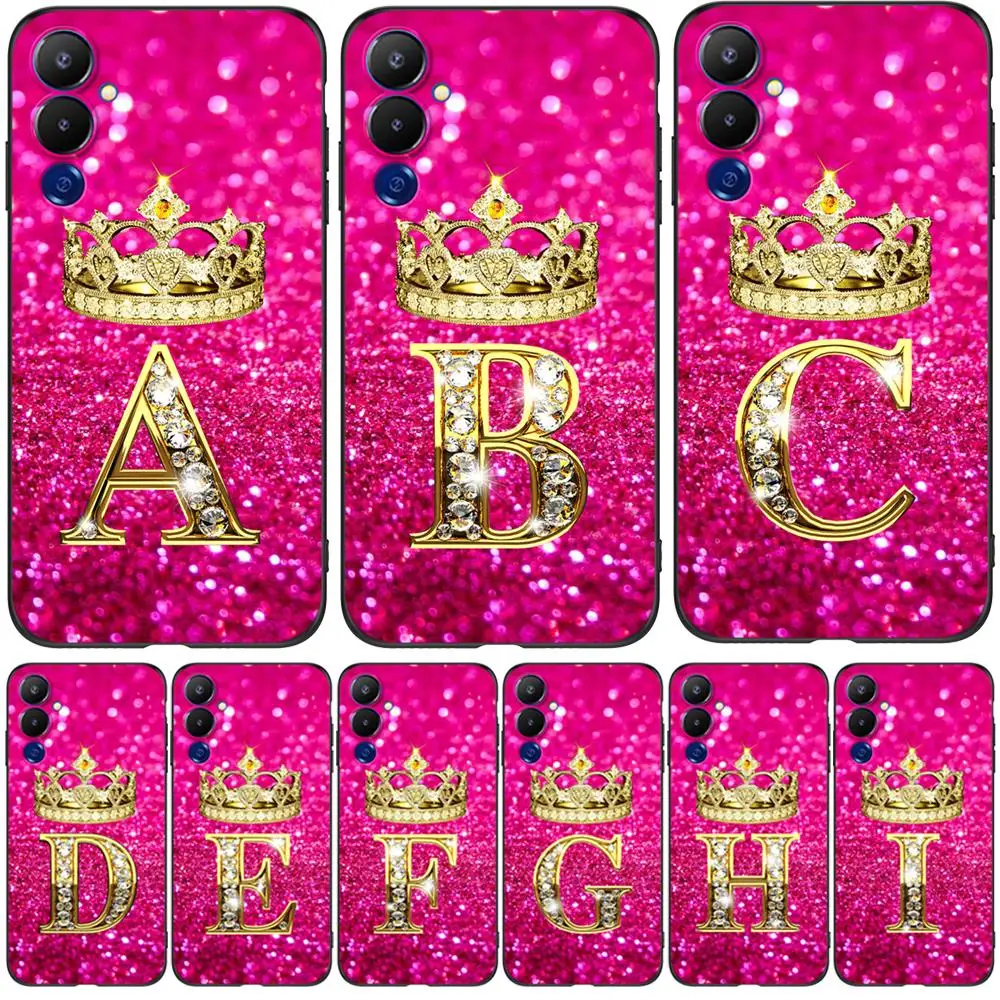 Case For Tecno pova 4 LG8N szilikon telefon hátlap fekete Tpu Tok levél Diamond Crown rózsaszín - 0