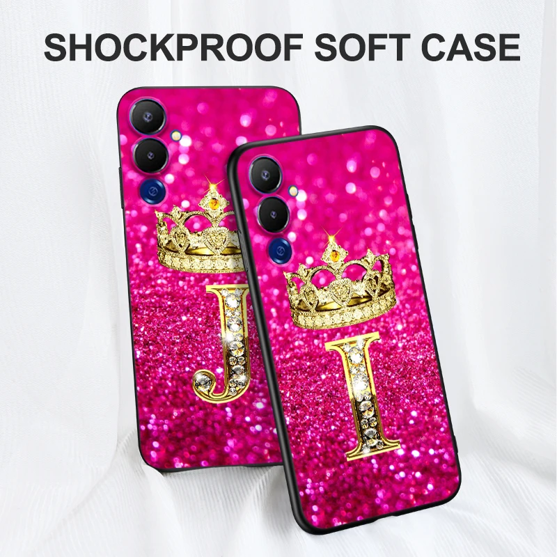 Case For Tecno pova 4 LG8N szilikon telefon hátlap fekete Tpu Tok levél Diamond Crown rózsaszín - 1