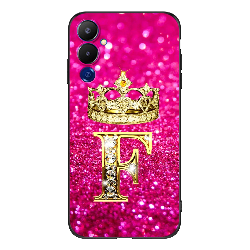 Case For Tecno pova 4 LG8N szilikon telefon hátlap fekete Tpu Tok levél Diamond Crown rózsaszín - 5