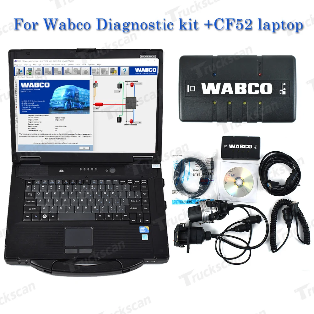 CF19 laptop+Kamionszkenner WABCO DIAGNOSZTIKAI KÉSZLETHEZ (WDI) WABCO pótkocsi WABCO nagy teherbírású diagnosztikai szkenner eszköz - 1