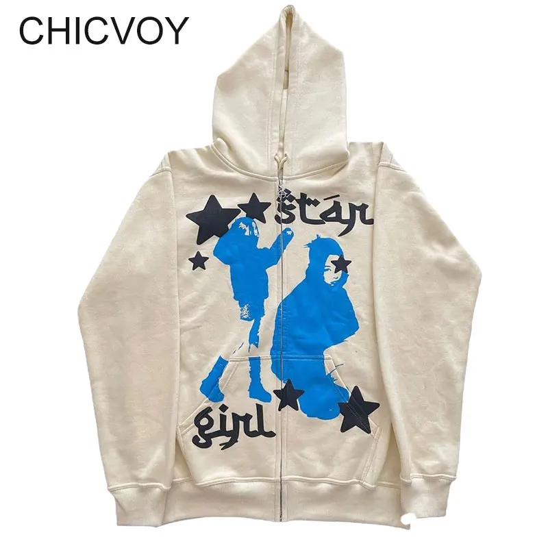 Chicvoy Gothic Y2K Women Tops Grunge Oversized Hoodie Star Girl Sudaderas Streetwear Cipzáras pulóver Harajuku Retro - 0