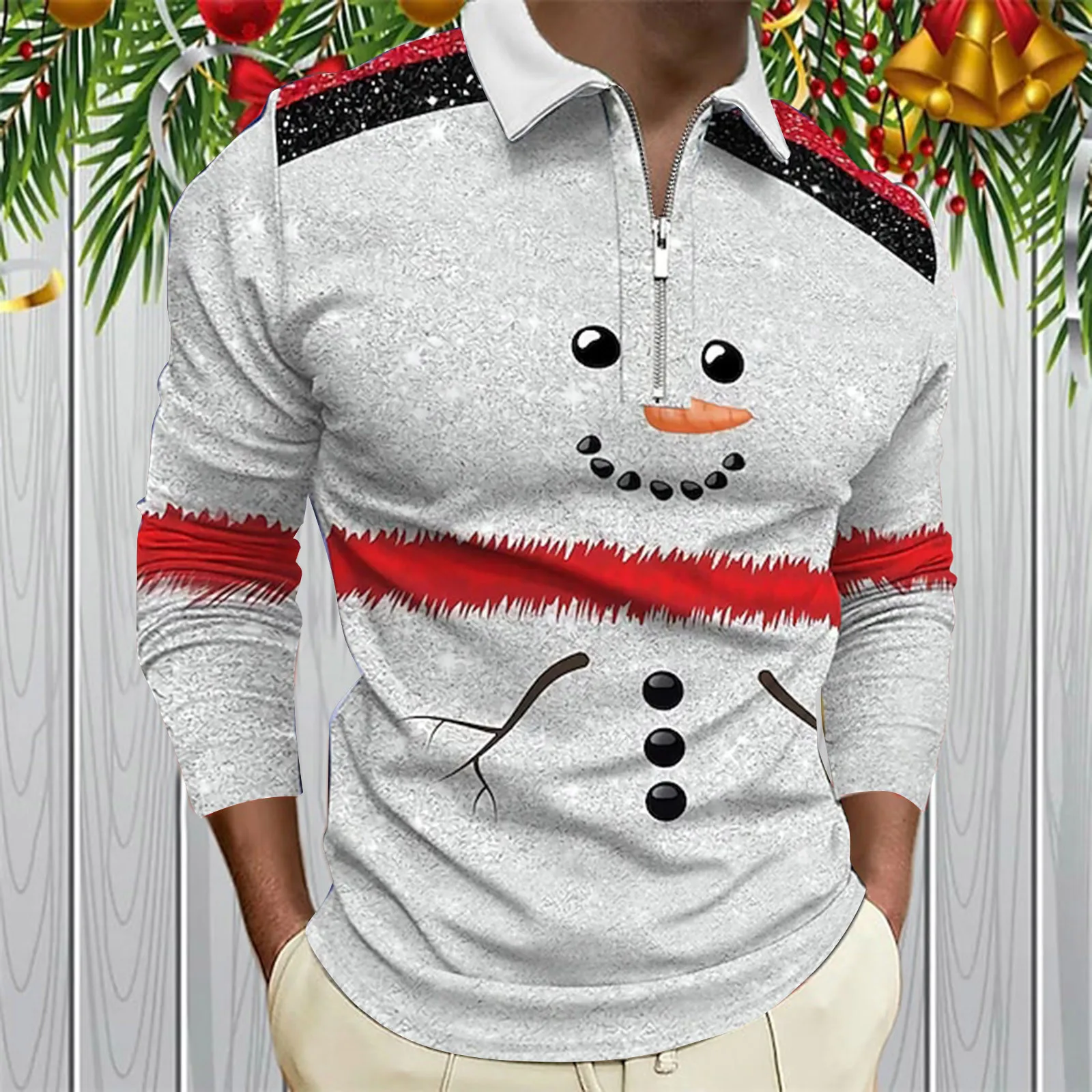Christmas férfi pólók 3d digitális grafika nyomtatás ünnepi hajtóka cipzáras póló hosszú ujjú alapvető kellékek túlméretezett pulóver - 1