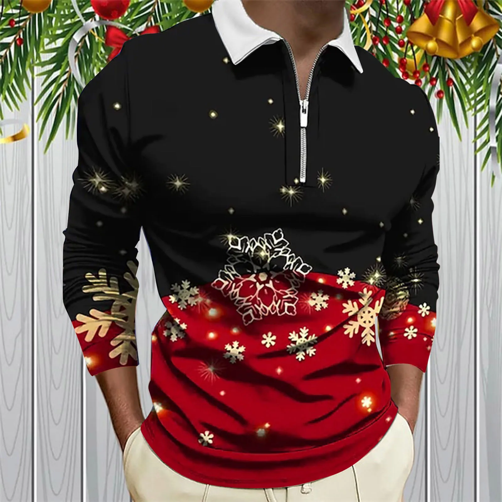 Christmas férfi pólók 3d digitális grafika nyomtatás ünnepi hajtóka cipzáras póló hosszú ujjú alapvető kellékek túlméretezett pulóver - 2