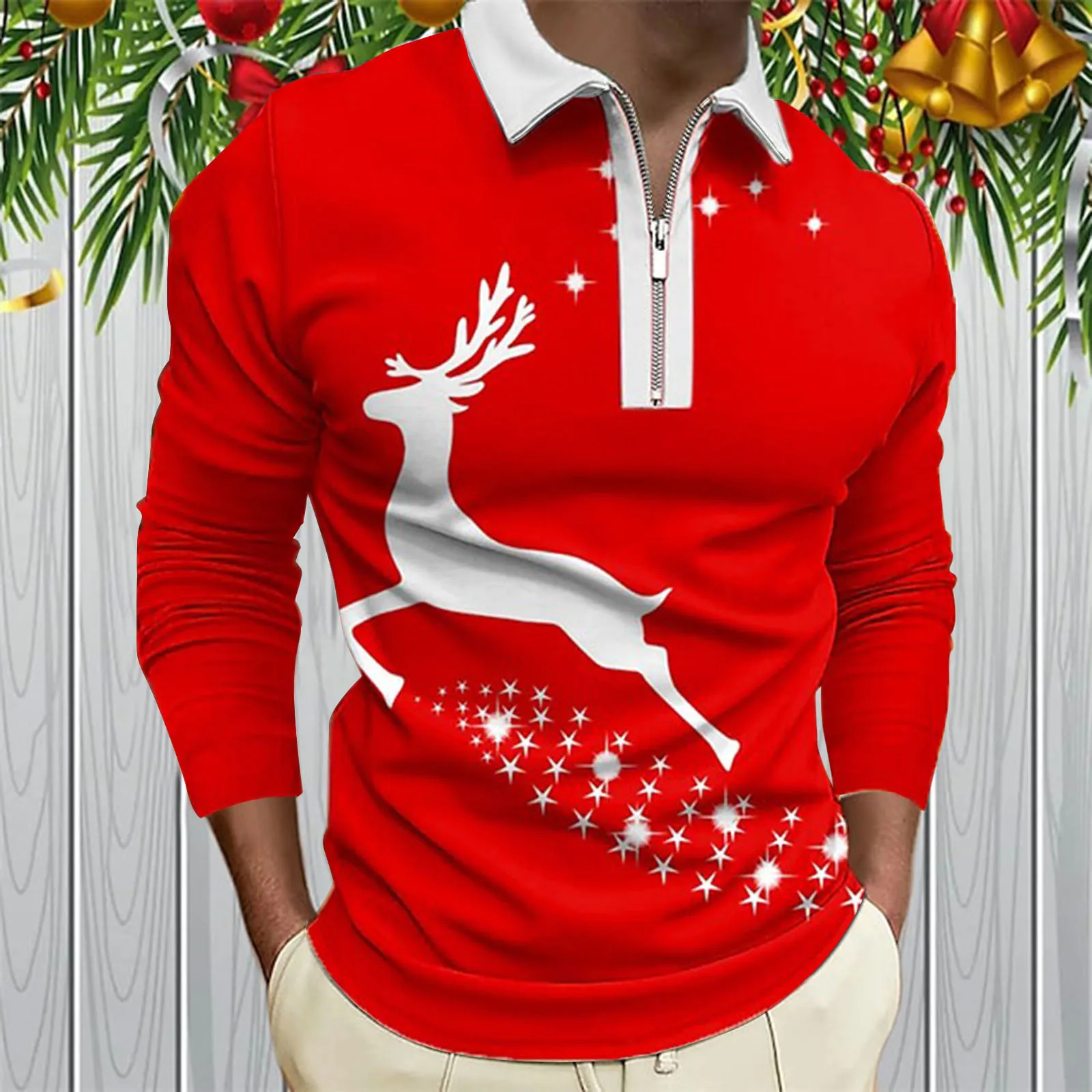 Christmas férfi pólók 3d digitális grafika nyomtatás ünnepi hajtóka cipzáras póló hosszú ujjú alapvető kellékek túlméretezett pulóver - 4