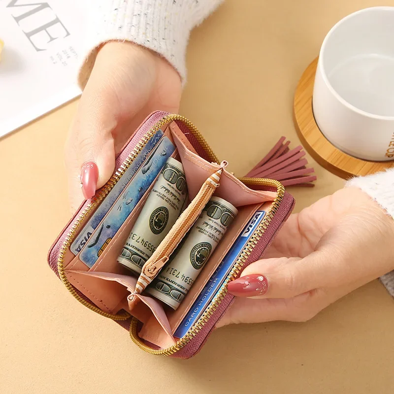 cipzáras rövid pénztárca nyomtatott diákpénztárca kártyatáska Korea és Dél-Korea érme pénztárca Egyszerű divat Kis friss - 3