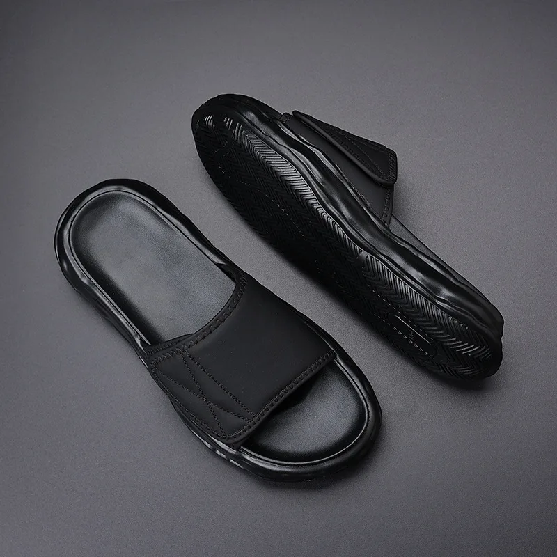 Cool Summer Microfiber Leather Mens Designer Luxus Szandálok Papucsok Platform Férfi Kültéri Lábbeli Alkalmi Férfi Beach Fekete Cipők - 3