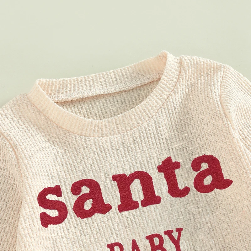 Csecsemő baba gofri karácsonyi ruhák levél hímzés hosszú ujjú kerek nyakú pulóver nadrág szett őszi 2db ruha - 3