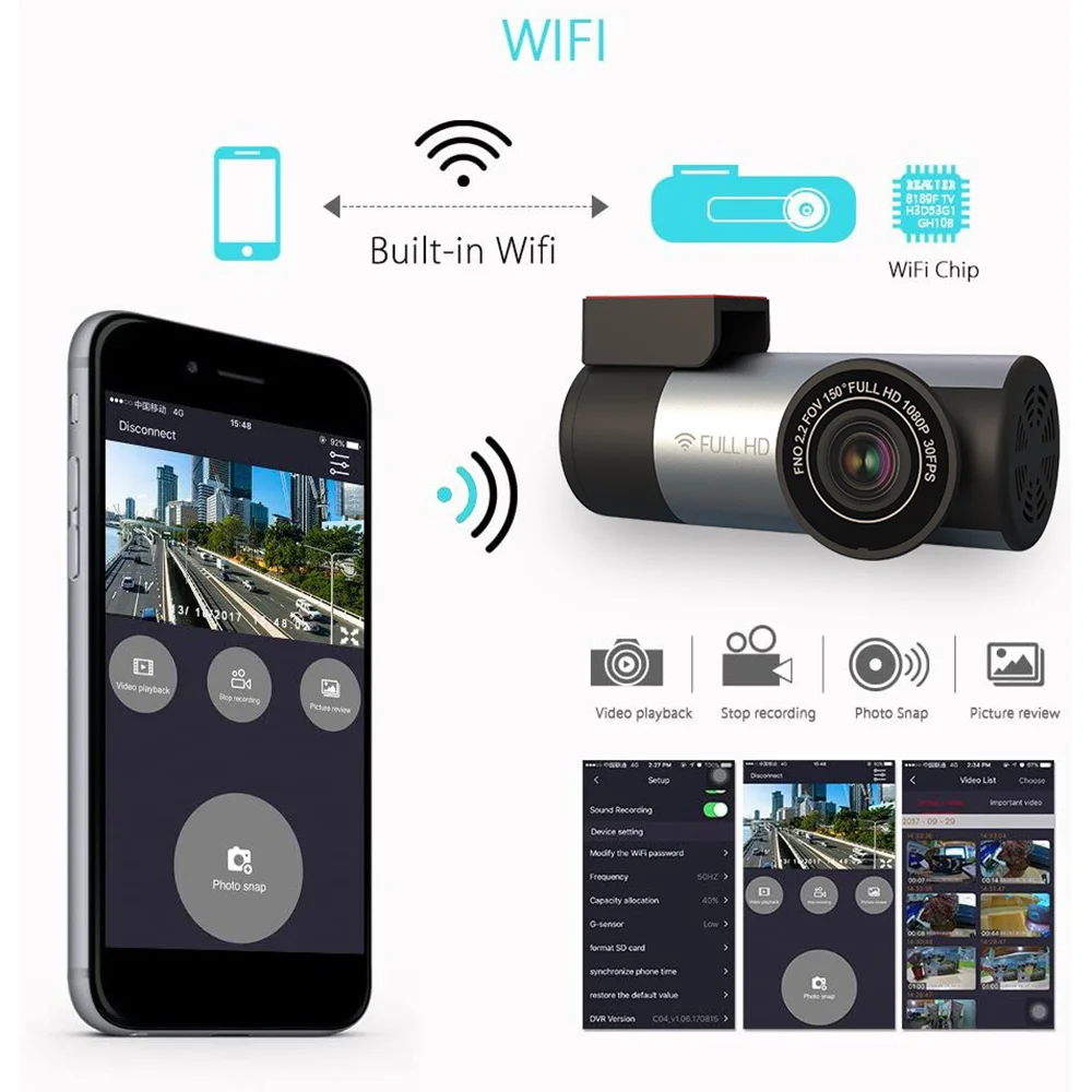  Dash Cam WIFI FULL HD 1080P szuper mini autós kamera DVR vezeték nélküli éjszakai verzió G-szenzoros vezetési felvevő több ország hangjával - 5