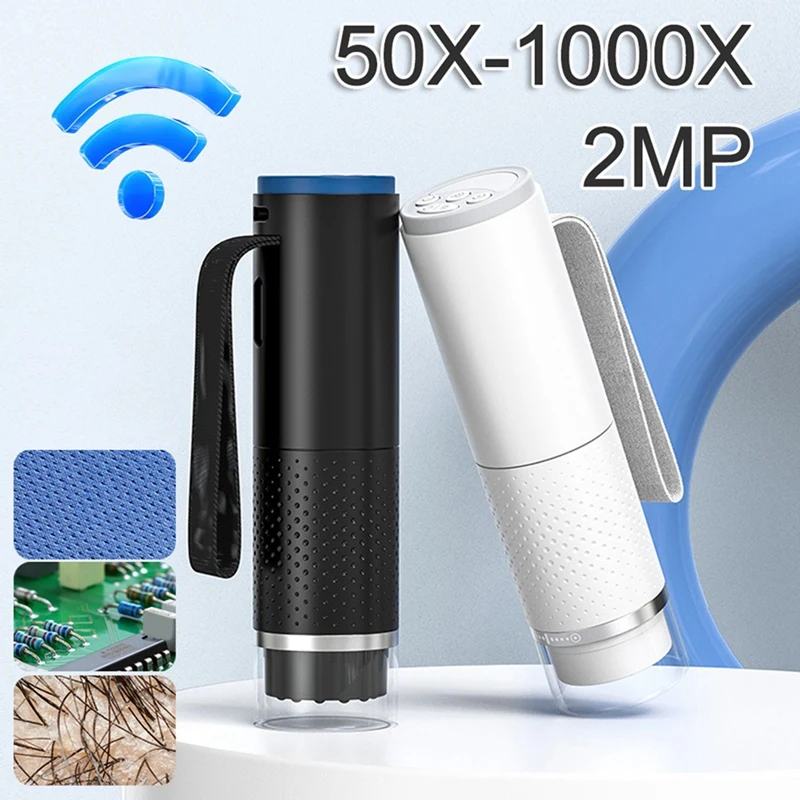 Digitális mikroszkóp műanyag 50X-1000X 2MP USB vezeték nélküli elektronikus mikroszkópok Androidra IOS PC zoom kamera nagyító fekete - 2