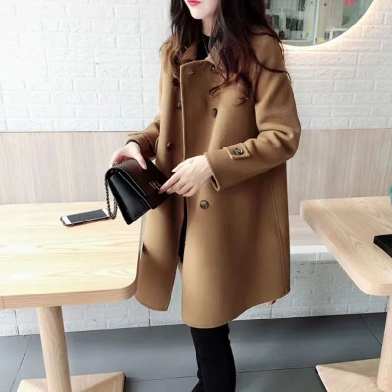 Divat alkalmi gyapjú széldzseki női kabát 2023 tél Új koreai laza hosszú vastag gyapjúkabát női felsőruházat őszi kabát - 2