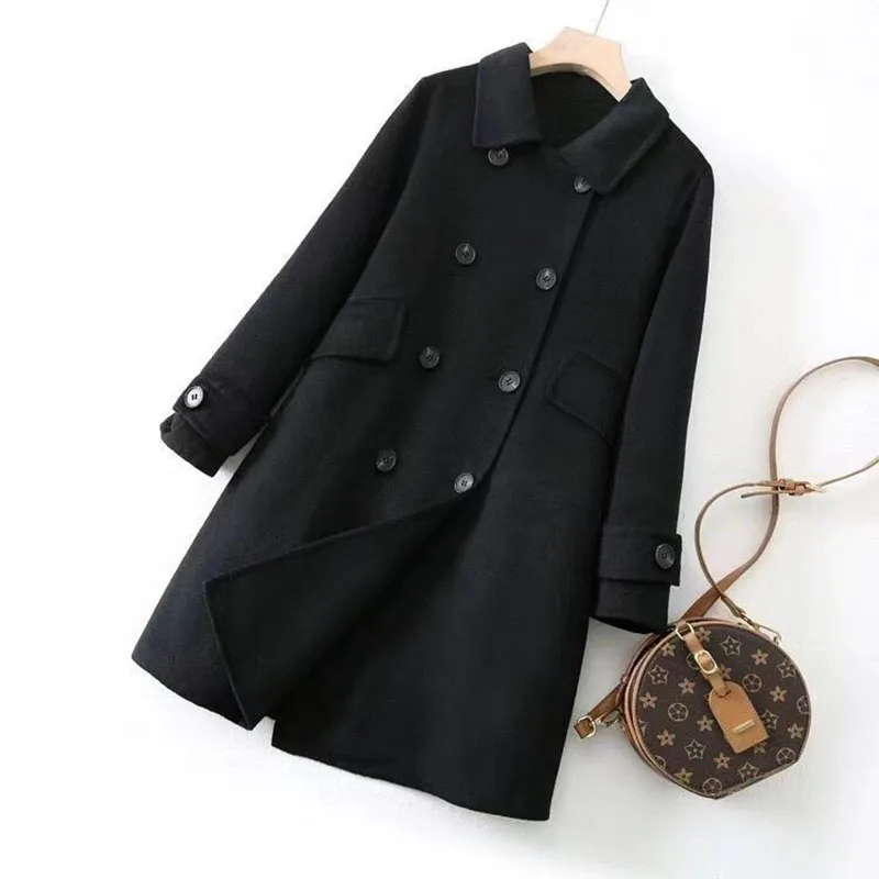 Divat alkalmi gyapjú széldzseki női kabát 2023 tél Új koreai laza hosszú vastag gyapjúkabát női felsőruházat őszi kabát - 3