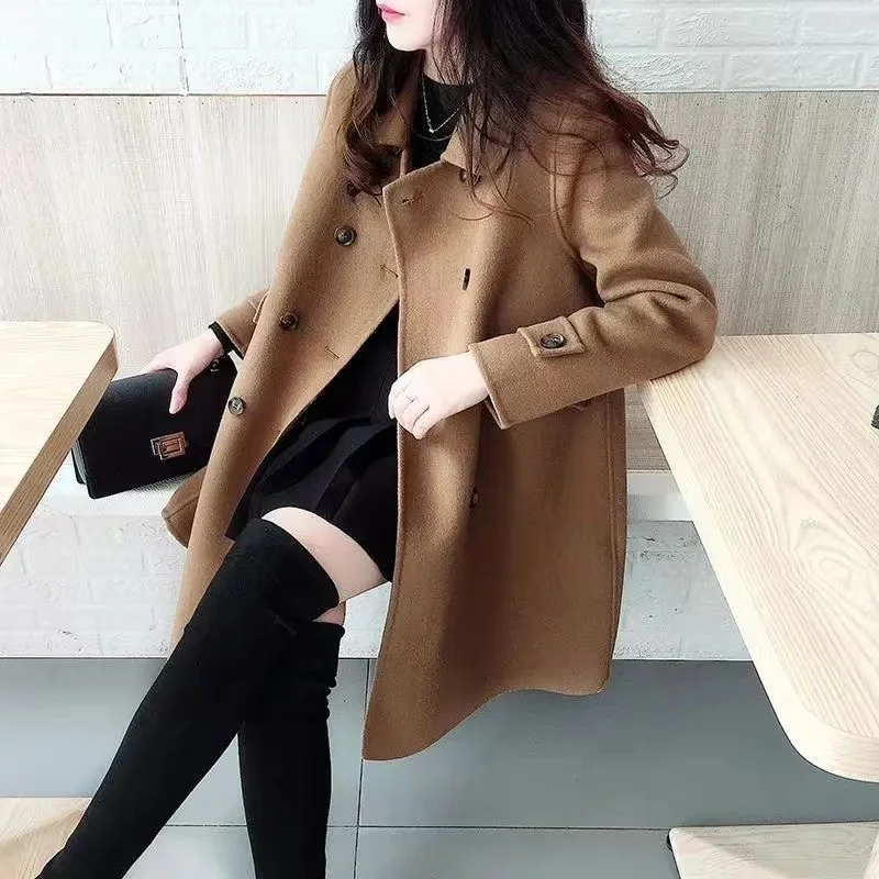 Divat alkalmi gyapjú széldzseki női kabát 2023 tél Új koreai laza hosszú vastag gyapjúkabát női felsőruházat őszi kabát - 4