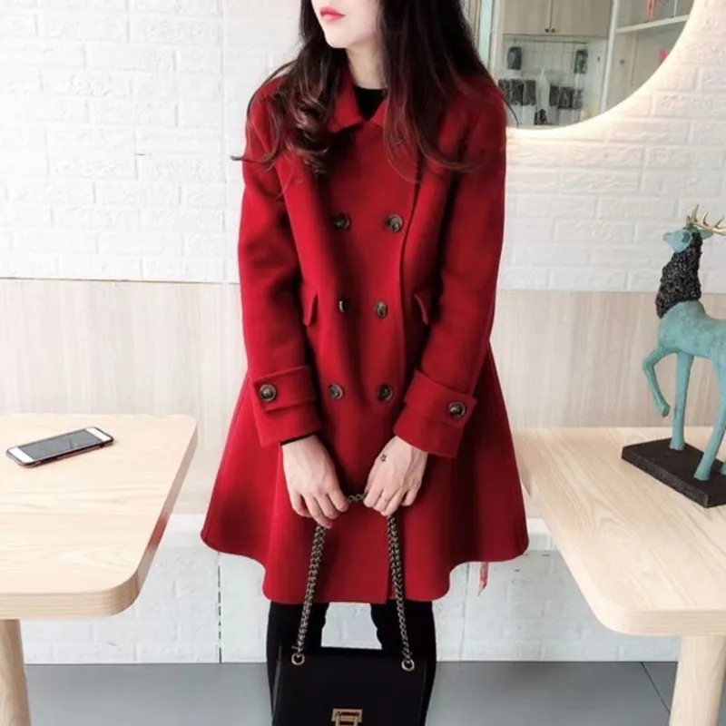 Divat alkalmi gyapjú széldzseki női kabát 2023 tél Új koreai laza hosszú vastag gyapjúkabát női felsőruházat őszi kabát - 5
